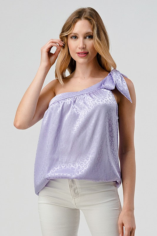 Iris One-Shoulder Satin Leopard Tie Top - Women > Tops