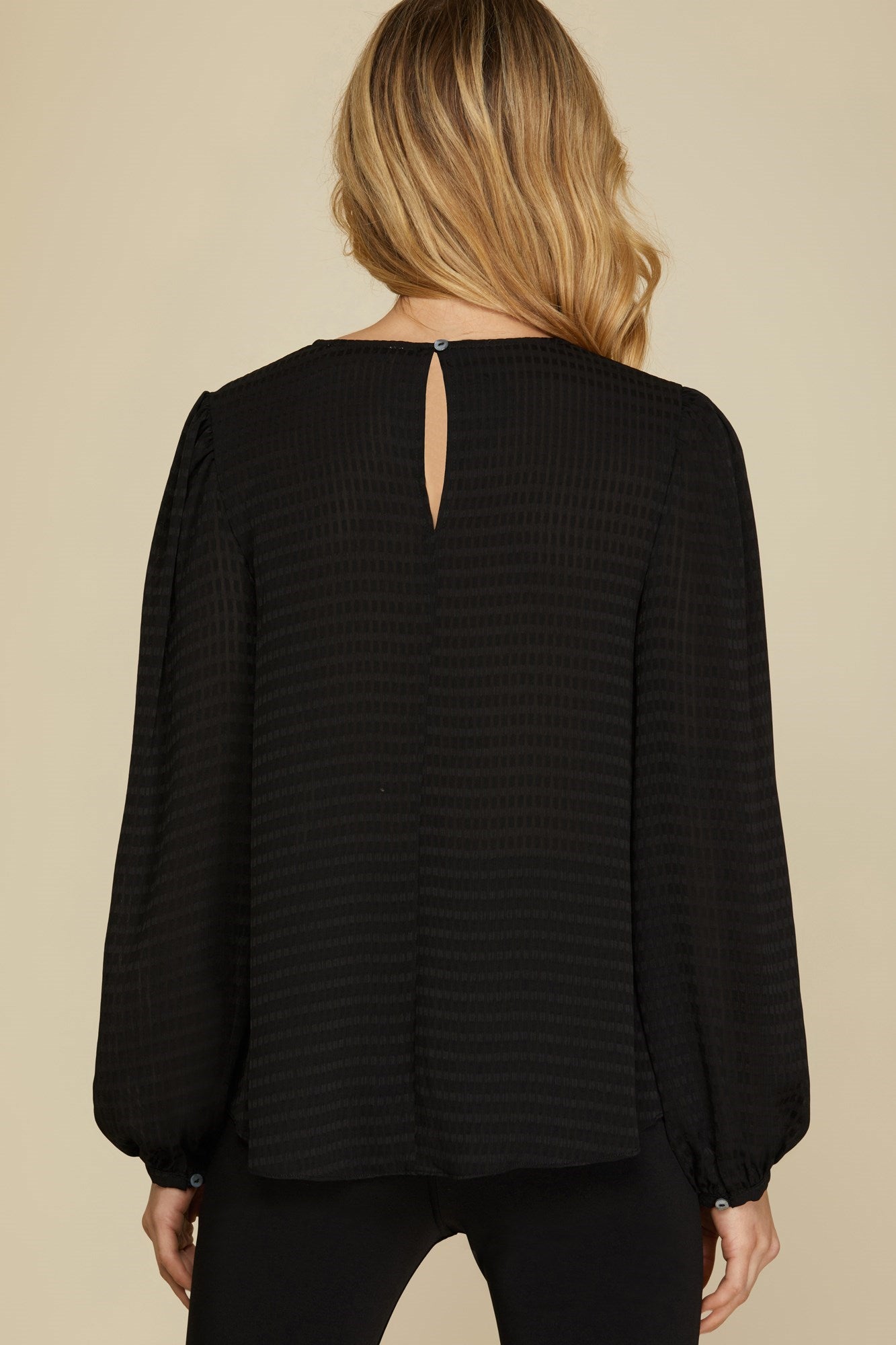 Chic Charm Long Puff Sleeve Textured Woven Top