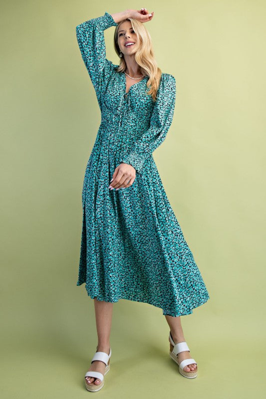 Jade Ditsy Floral Midi Dress - Dress