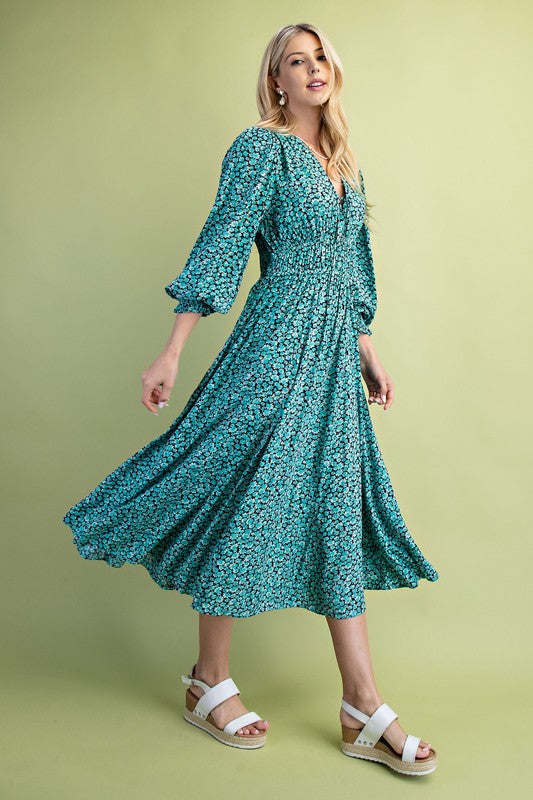 Jade Ditsy Floral Midi Dress - Dress