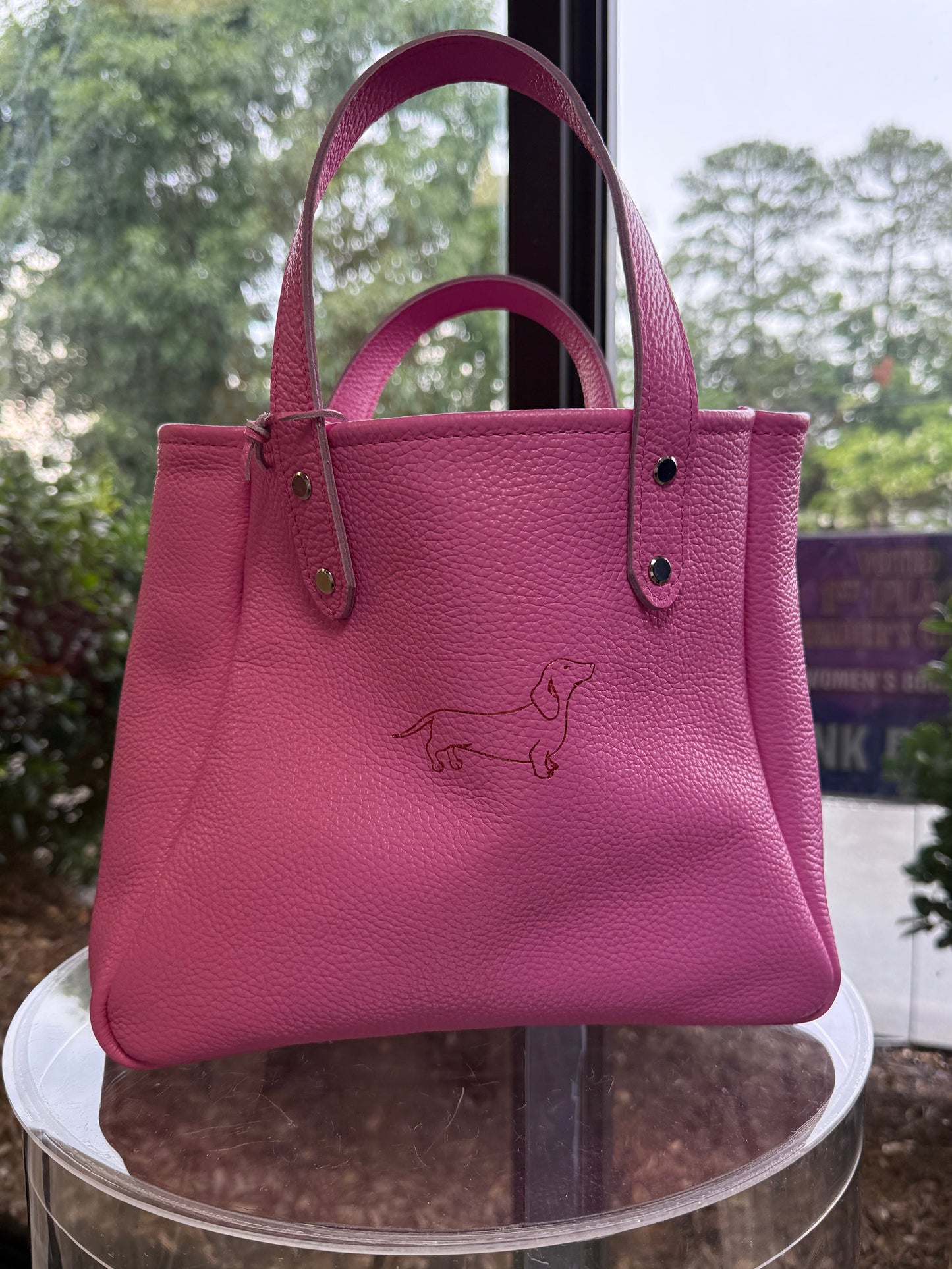 Jazzy Andi Ann Mini Bag – Pink Leather with Rose Gold Dachshund Logo - Accessories