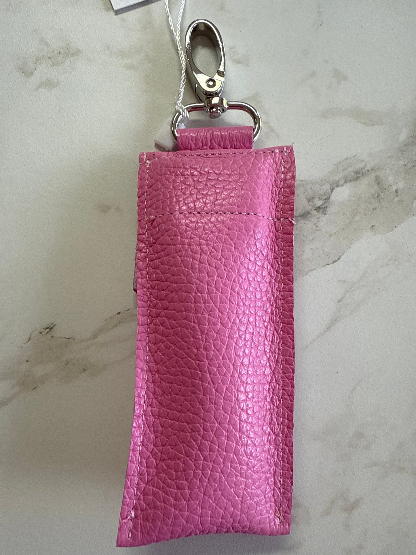 Jazzy Bean Leather Lipstick Holder – Blush Pink with Silver Clip (4”) - Accessories