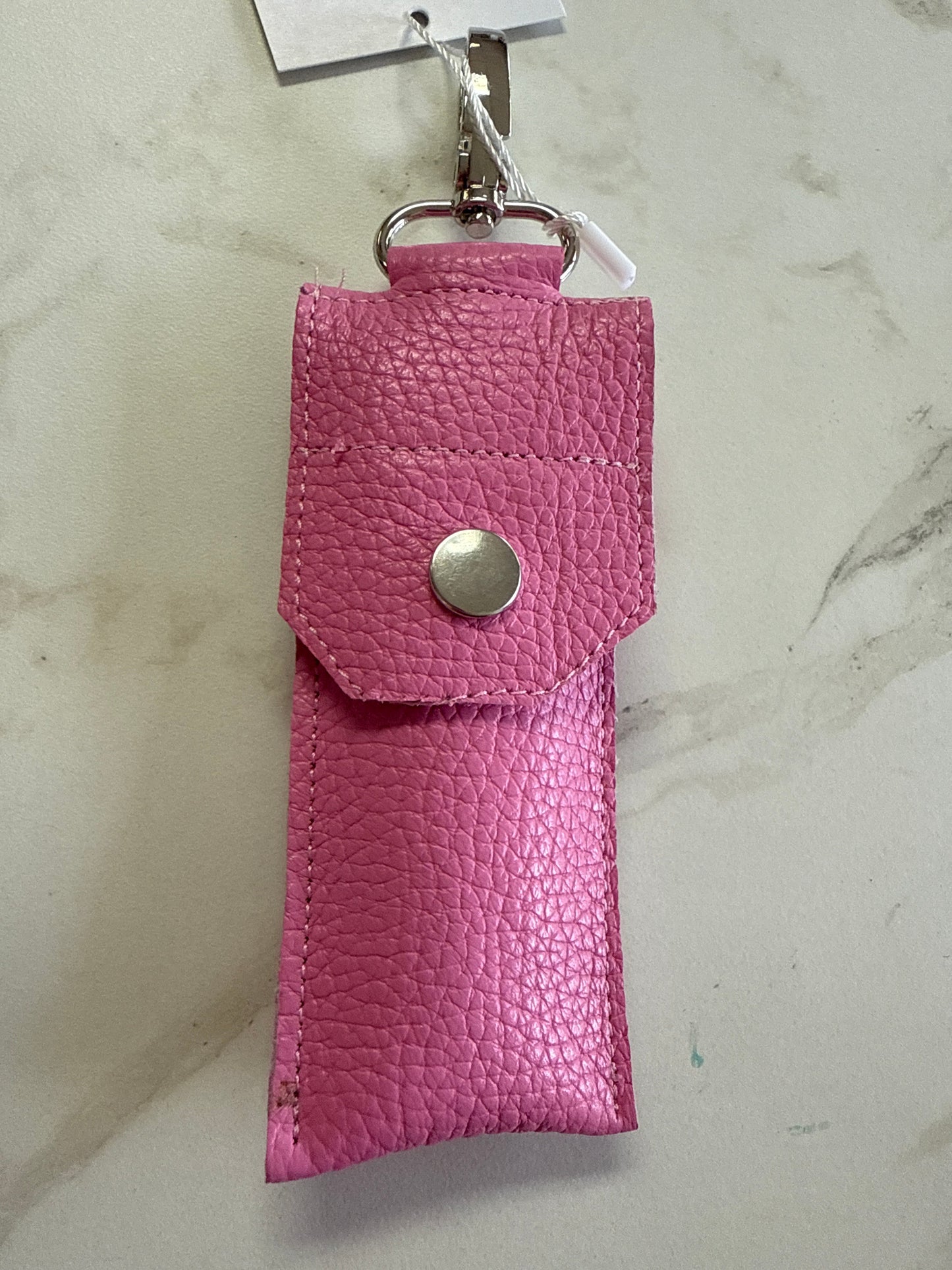 Jazzy Bean Leather Lipstick Holder – Blush Pink with Silver Clip (4”) - Accessories
