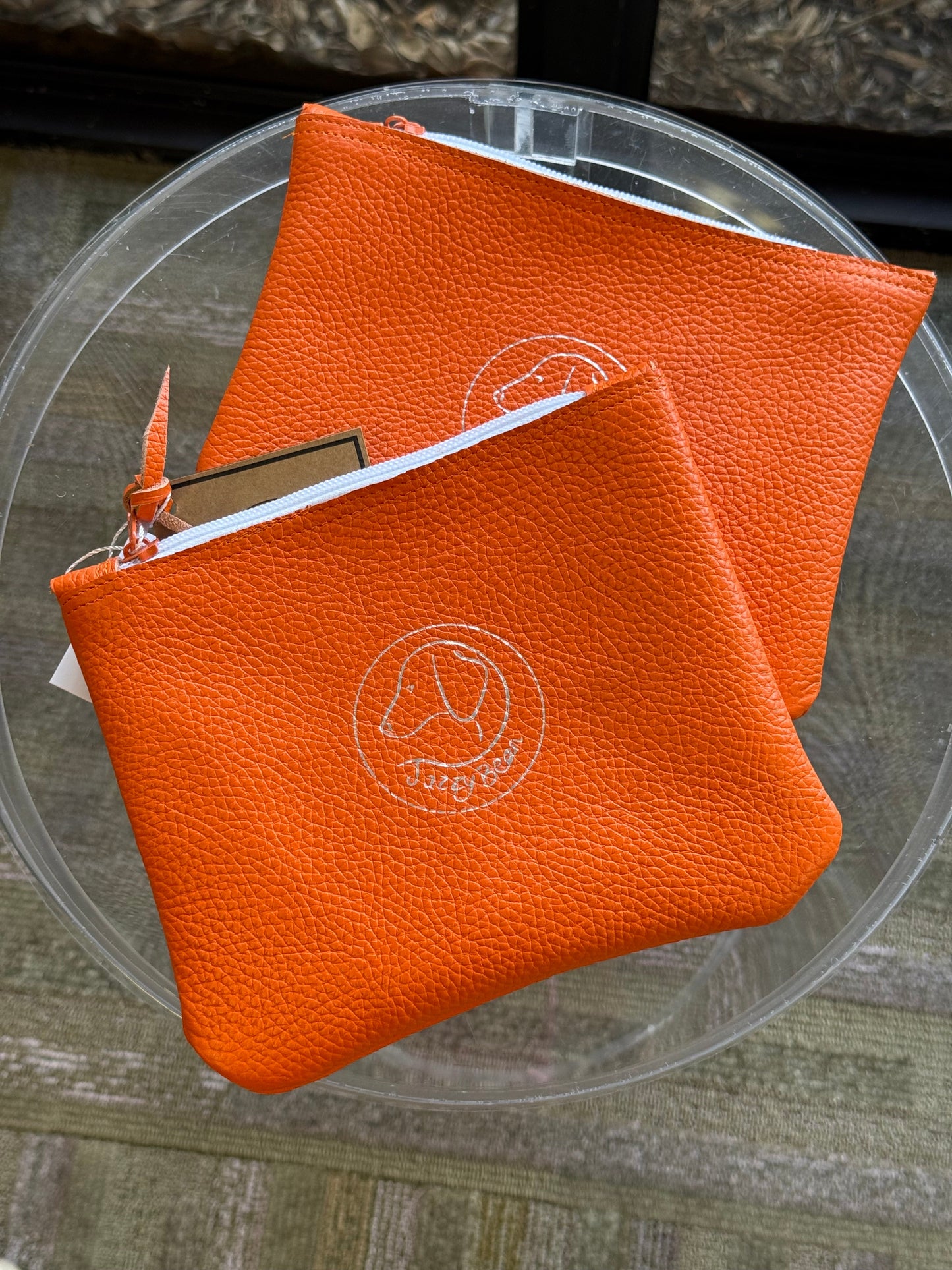 Jazzy Bean Leather Zipper Pouch – Tennessee Orange with Silver Logo - Accessories