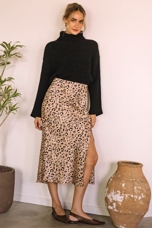 Leopard Luxe Satin Midi Skirt - Skirt