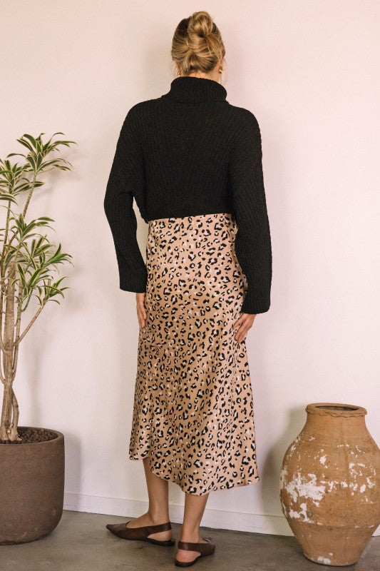 Leopard Luxe Satin Midi Skirt - Skirt