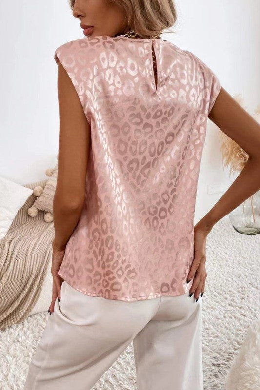 Leopard Satin Cap Sleeve Tee – Blush Metallic - Women > Tops