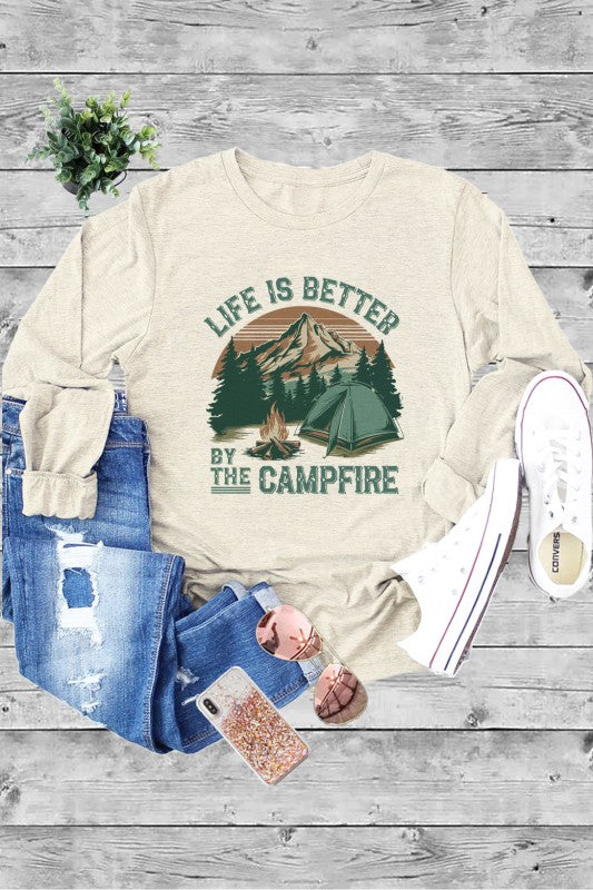 Life Is Better By The Campfire Graphic Long Sleeve Tee - Shirt
