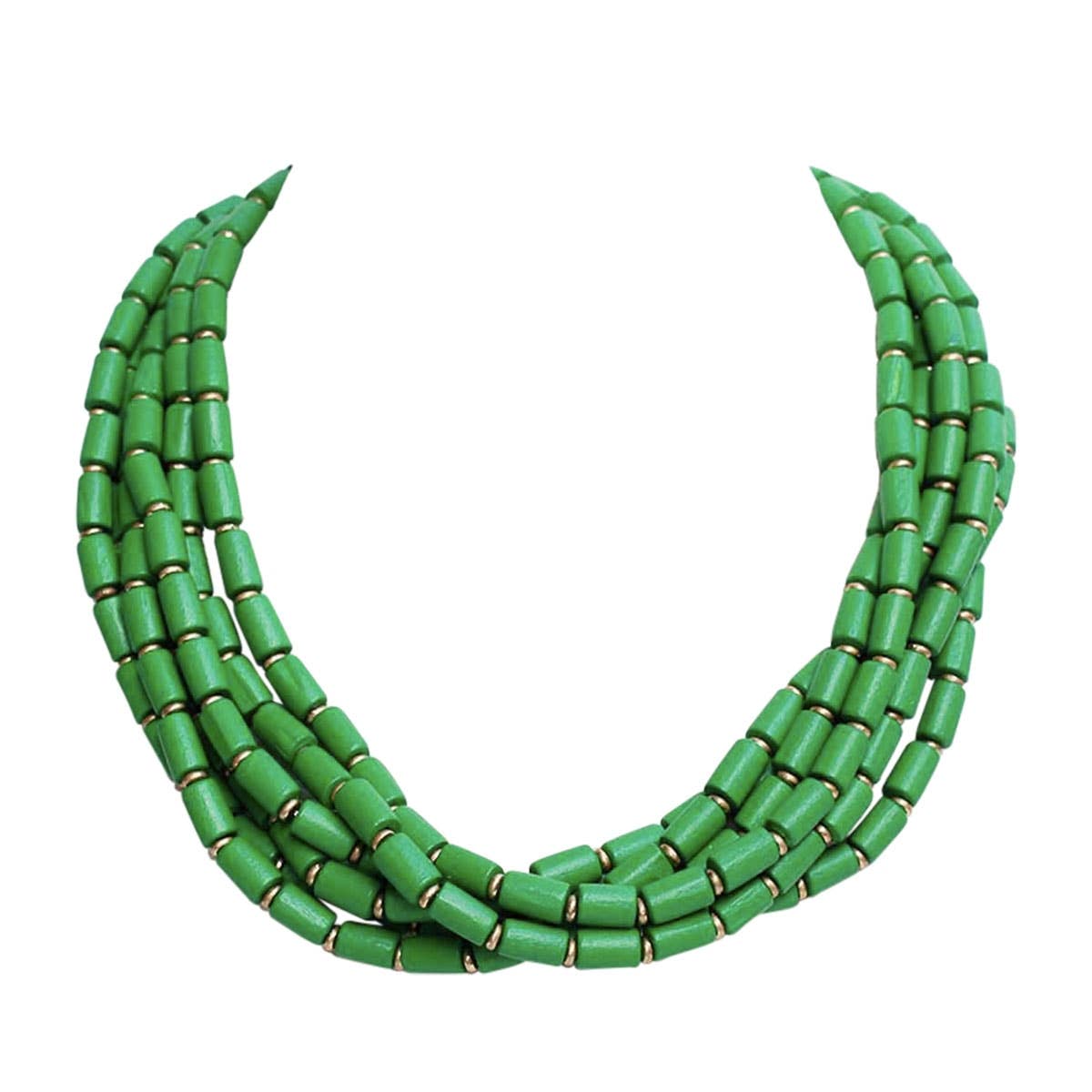 Madelyn Layered Wooden Bead Necklace – Adjustable 18’’-21’’ with Gold Accents