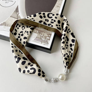Magnetic Silk Scarf Necklace – Elegant Neck Wrap with Statement Clasp - Leopard - Accessories