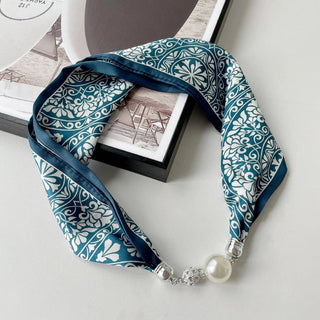 Magnetic Silk Scarf Necklace – Elegant Neck Wrap with Statement Clasp - Teal - Accessories