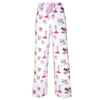 Malibu Girl Pajama Pants | White Pink Fun Retro PJ Bottoms - S