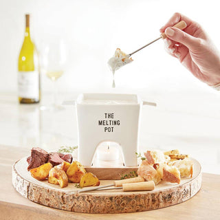 Mini Fondue Pot - The Melting Pot - Ceramic, Paulownia Wood, Rubber wood / Hand Wash Only