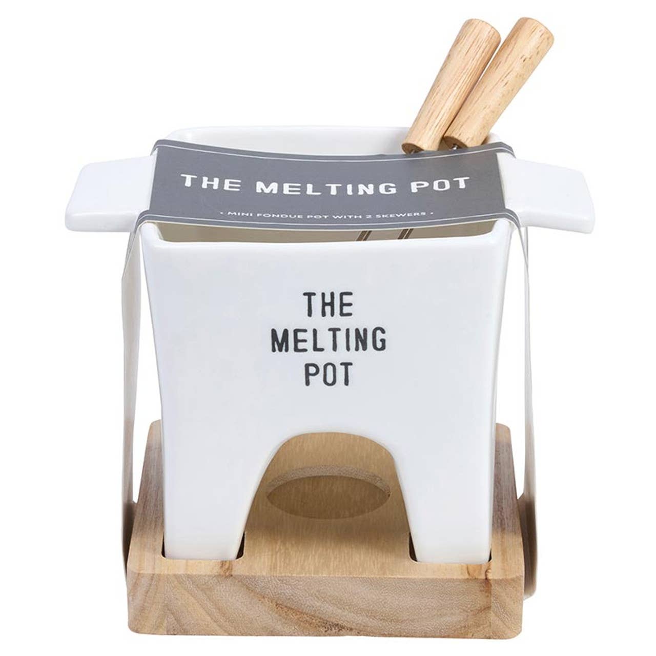 Mini Fondue Pot - The Melting Pot - Ceramic, Paulownia Wood, Rubber wood / Hand Wash Only