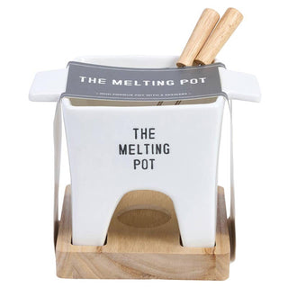 Mini Fondue Pot - The Melting Pot - Ceramic, Paulownia Wood, Rubber wood / Hand Wash Only