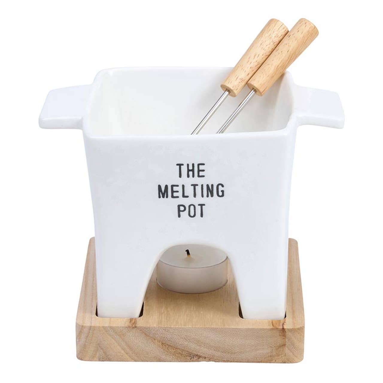Mini Fondue Pot - The Melting Pot - Ceramic, Paulownia Wood, Rubber wood / Hand Wash Only