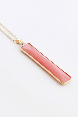 Natural Semi-Precious Stone Necklace – 27’’ Chain - Coral - Accessories