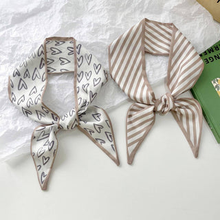 Neutral Long Twilly Scarf – Soft Patterned Skinny Scarves (4 Styles) - Accessories