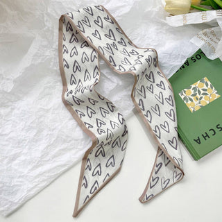 Neutral Long Twilly Scarf – Soft Patterned Skinny Scarves (4 Styles) - Love - Accessories