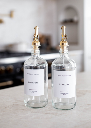 Olive & Vinegar Glass Bottles – Sleek Clear Design with Gold Spout (16 oz.)