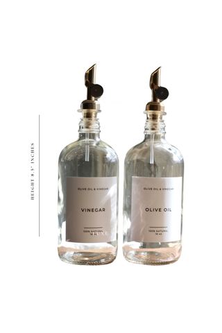Olive & Vinegar Glass Bottles – Sleek Clear Design with Gold Spout (16 oz.)
