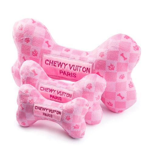 Pink Checker “Chewy” Vuiton Bone - Dog Toys