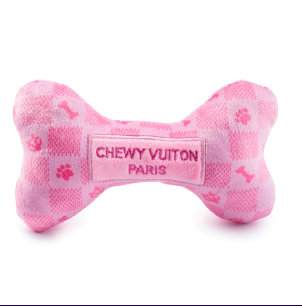 Pink Checker “Chewy” Vuiton Bone - Small - Dog Toys
