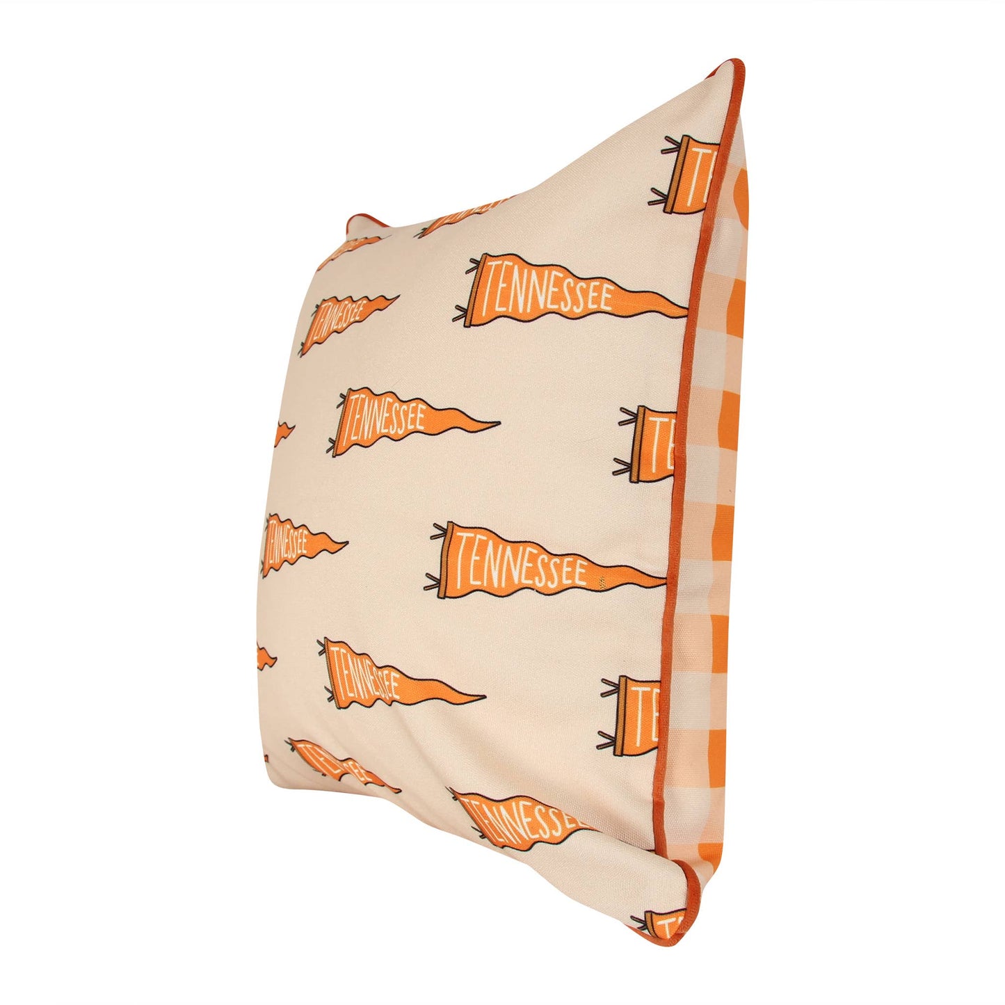 Reversible Tennessee Throw Pillow – Orange Gingham & Pennant Print (18x18’’) - Home