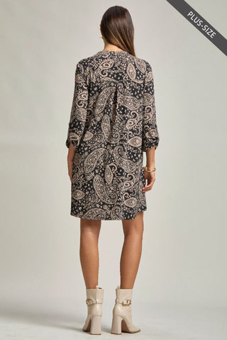 Scarlett Plus Size Black Paisley A-Line Dress with Pockets