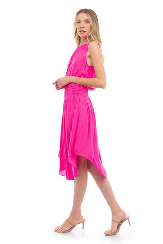 Smocked Flared Midi Dress - Dress