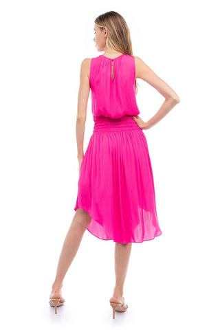 Smocked Flared Midi Dress - Dress