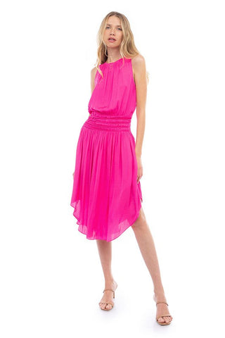 Smocked Flared Midi Dress - Dress