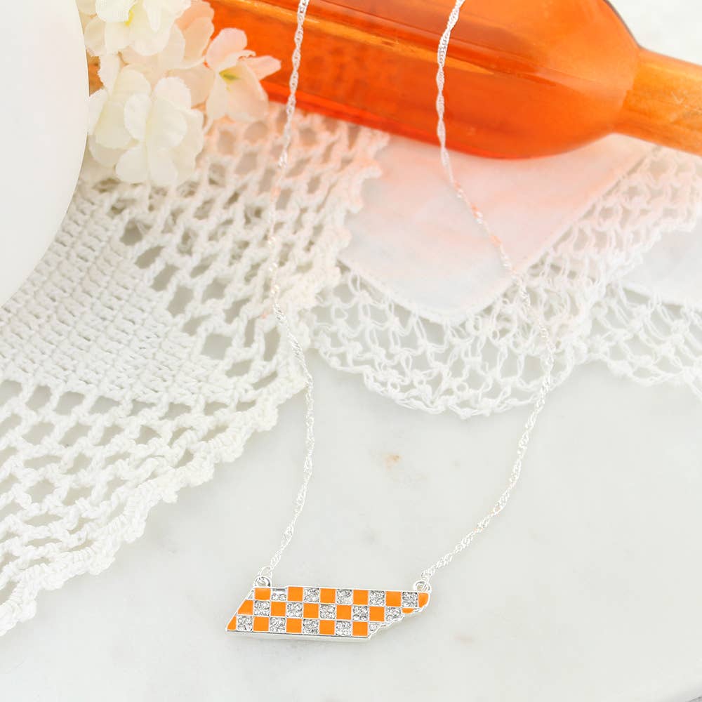 Tennessee Checkerboard Crystal Necklace – State Pride with Sparkle - Accessories