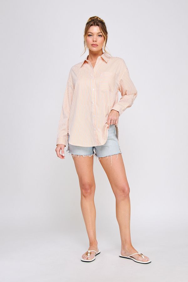 Tennessee Game Day Striped Seersucker Shirt - Orange and White Stripe - Women > Tops