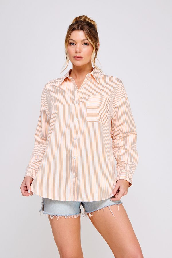 Tennessee Game Day Striped Seersucker Shirt - Orange and White Stripe - Women > Tops