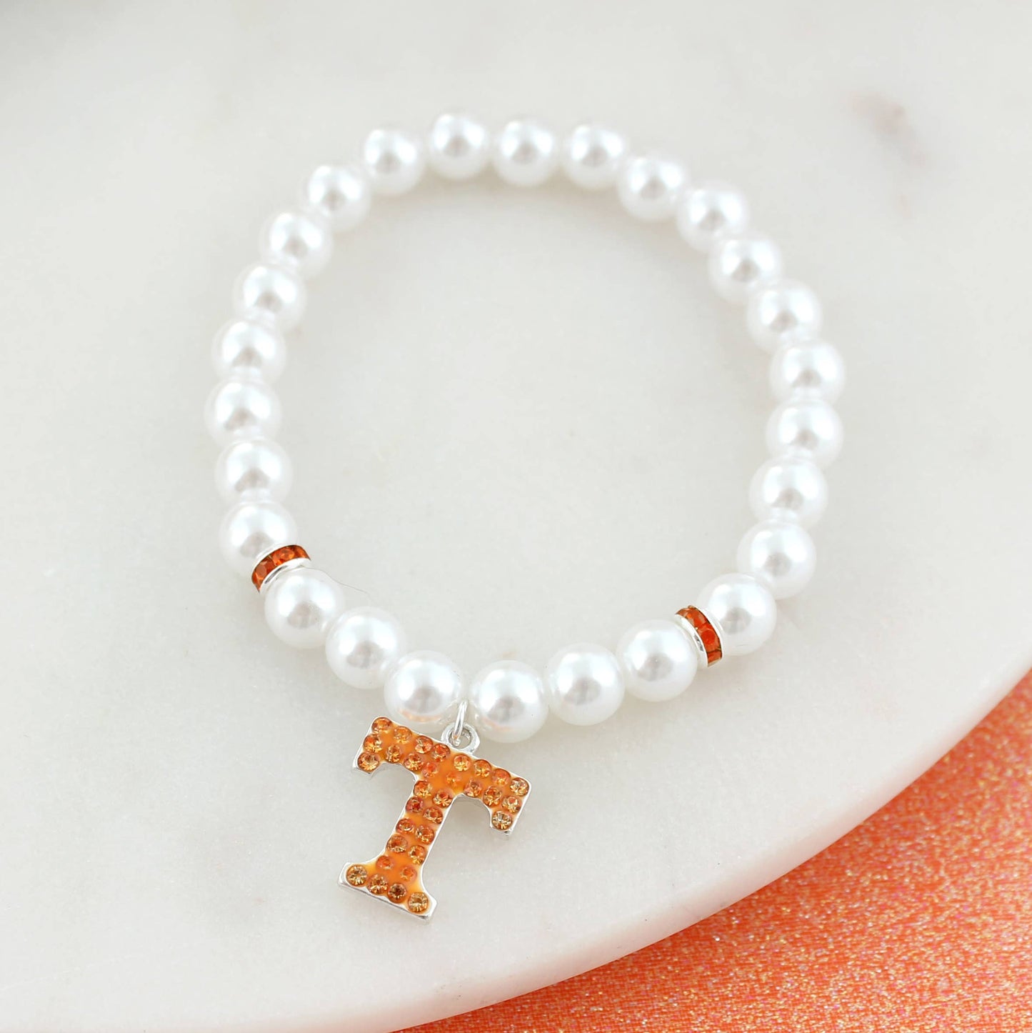 Tennessee Pearl & Crystal Logo Bracelet – Elegant Spirit Easy Stretch - Accessories