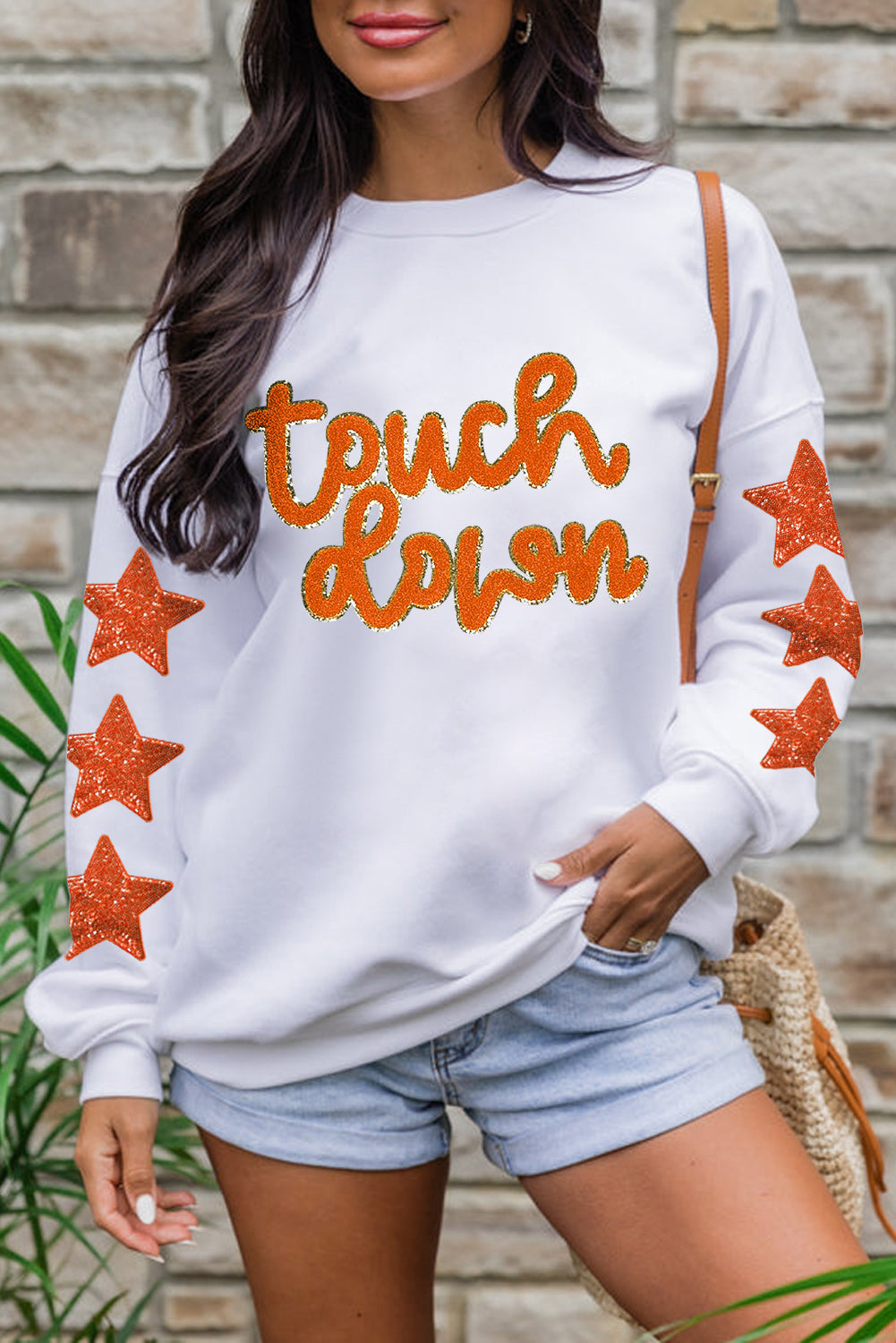 Touch Down Glitter Star Sleeve Sweatshirt - Shirt