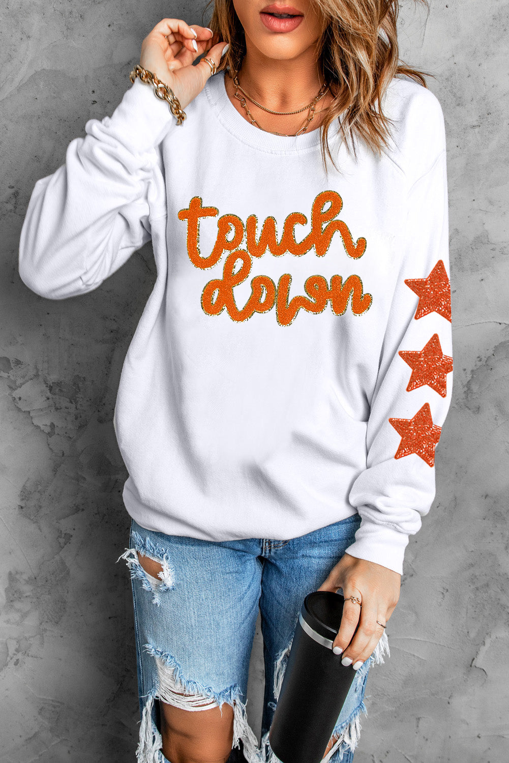 Touch Down Glitter Star Sleeve Sweatshirt - Shirt