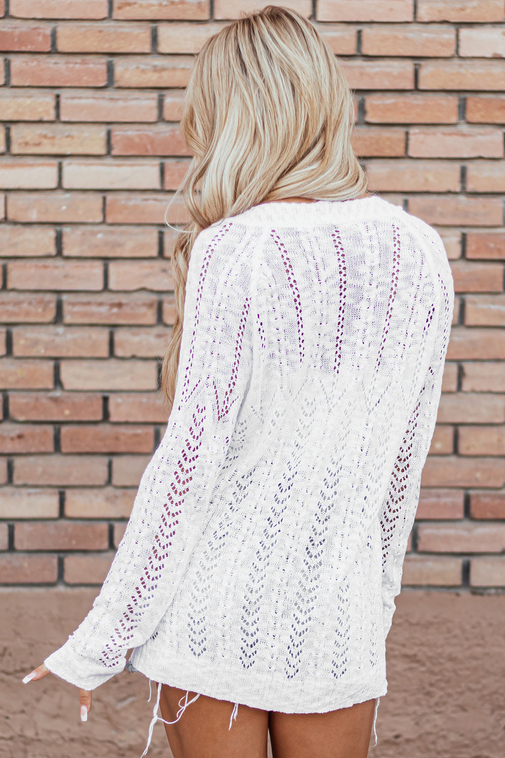 White Open Knit Cardigan - Sweater